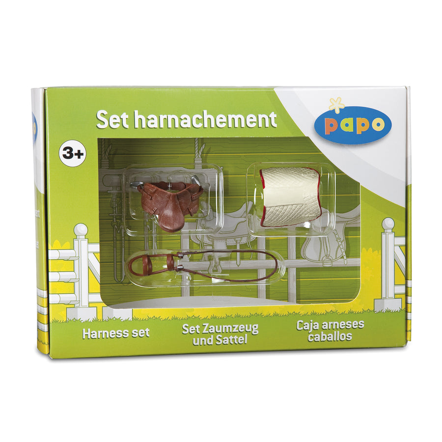 Coffret harnachement Papo en PVC, Collection chevaux, jouet éducatif idéal pour enfants et collectionneurs