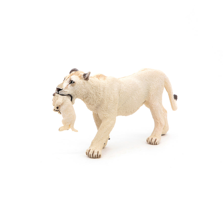 Figurine Lionne blanche avec lionceau Papo en PVC, thème félins, Collection Animaux sauvages, jouet éducatif idéal pour enfants et collectionneurs
