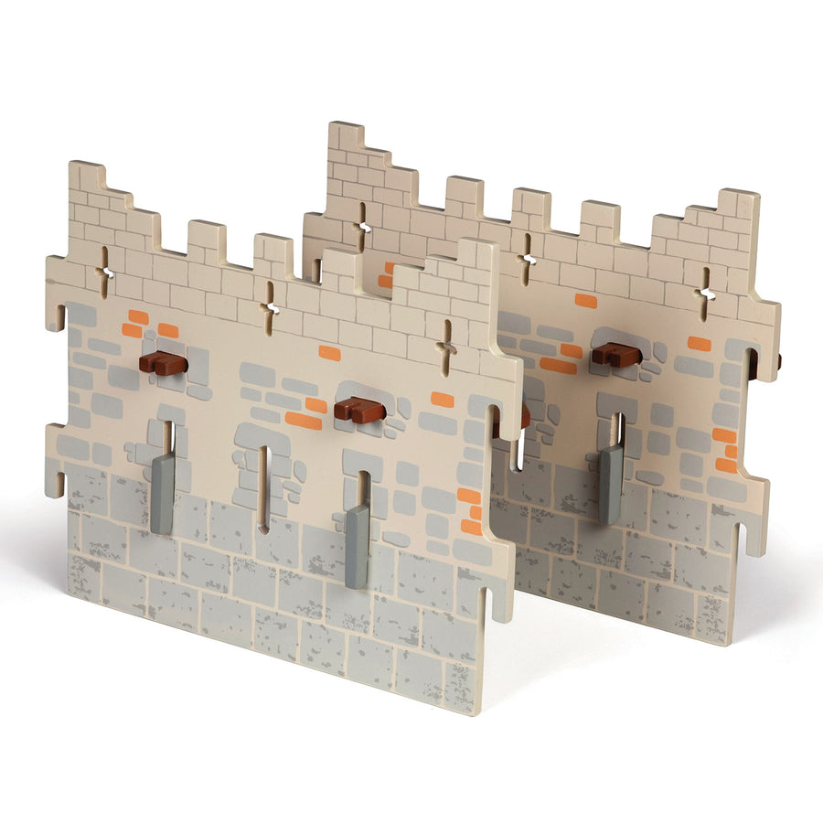 Set 4 château du Maître des armes (2 grands murs) Papo en bois, Collection Médiéval, pièces pour château modulable